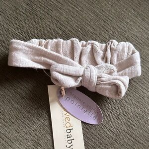 L’ovedbaby Organic Cotton Pointelle Oatmeal Beige Tie Headband 6-12 Months NWT